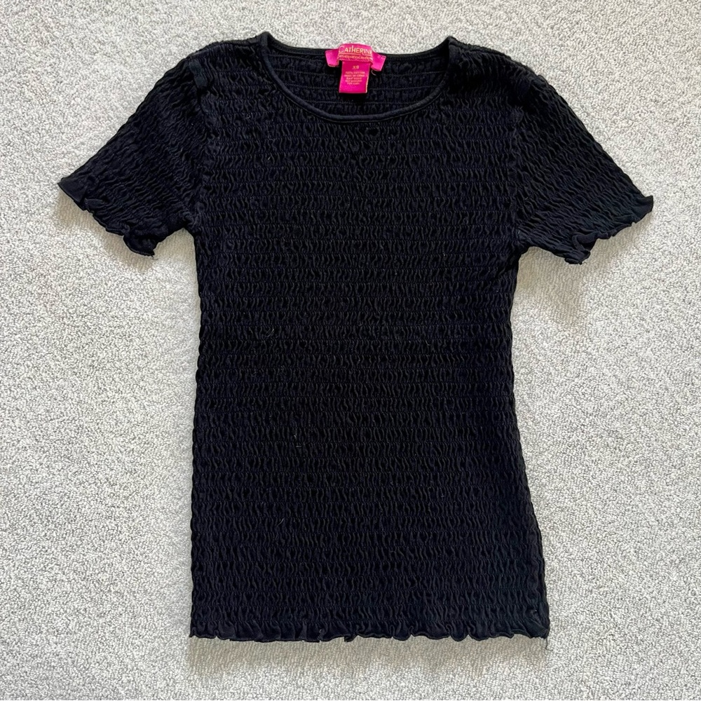 NWOT Catherine Malandrino Short Sleeve Smocked Top in Black